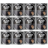 12X Matt Black Non-Drip Paint 300ml Tin Paint